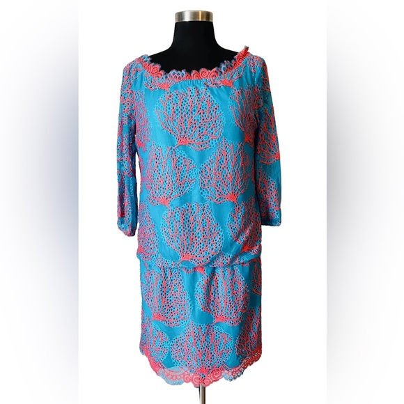 NWT Lilly Pulitzer Cee Cee Dress— Snorkel Blue Coral Mesh Lace - Picture 3 of 10